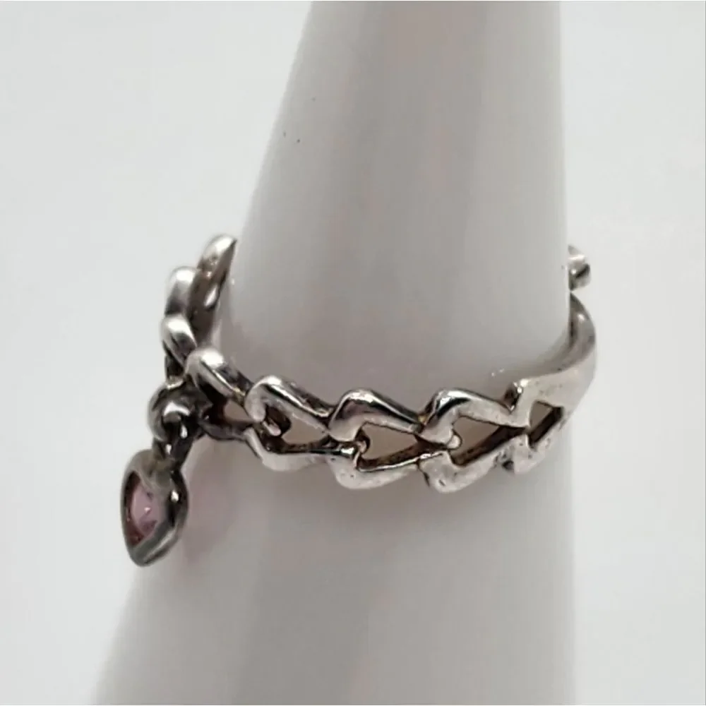 Avon RJ Graziano Sterling Silver & Pink Stone Adjustable Heart Ring